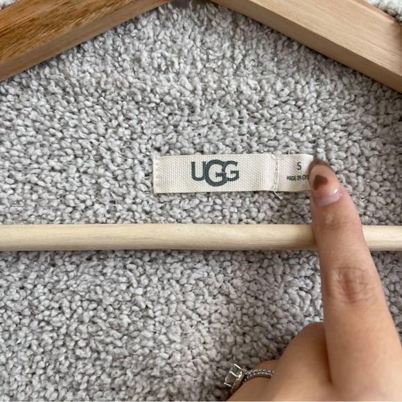 UGG Tan Grey Driftwood Cozy Fluffy Phoebe Open Drape Wrap Cardigan Sweater - Picture 9 of 14